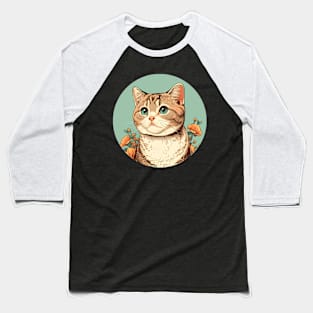 Purrfect Cat Flower - Love Pastel Fat Cat Baseball T-Shirt